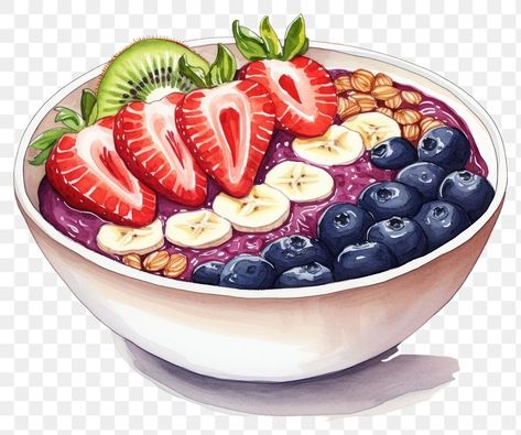 Acai Bowl Painting, Acai Bowl Drawing, Smoothie Bowl Drawing, Smoothie Bowl Illustration, Acai Bowl Illustration, Food Icon Png, Notion Cover, Oat Bowls, Yoghurt Bowl