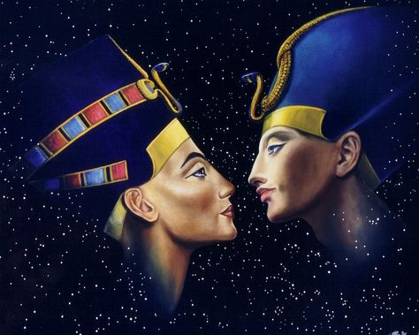 Nefretiti with Akhenaten Nefertiti And Akhenaten, Egyptian Queen Nefertiti, Egyptian Kings, Queen Nefertiti, Left Eye, Egyptian Queen, Egyptian Mythology, Ancient Mysteries, New Earth