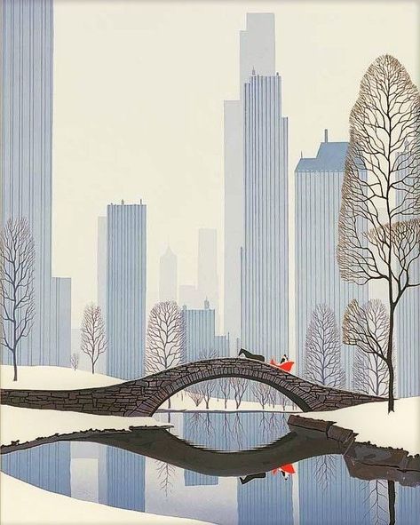 Central Park Christmas, Eyvind Earle, Vintage Christmas Images, Retro Images, Contemporary Christmas, Snow Scenes, Winter Art, Art Plastique, Art Moderne