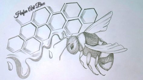 Pencil Drawing Bee Pencil Sketch, Flying Honey Bee, Beehive Drawing, Honey Bee Drawing, Sketch Step By Step, Beehive Art, Easy Art Lessons, Bee Images, Bee Drawing