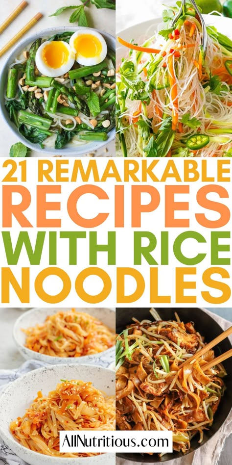 You can easily indulge in more delicious rice noodle recipes with ease when you make any of these flavorful rice noodle dishes. These super easy rice noodle recipes are perfect for the whole family to enjoy more easy recipes with rice noodles. Noodle Dish Recipes, Wide Rice Noodle Recipes Thai Dishes, Easy Dinner Recipes Rice Noodles, Meal Prep Rice Noodles, Soup Recipes Rice Noodles, Rice Ramen Noodles Recipes, Thai Recipes With Rice Noodles, Recipes With Pho Noodles, Lotus Rice Ramen Recipes