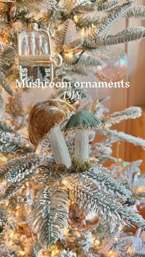 1wR Diy Velvet Mushroom Ornaments, Handmade Mushroom Ornaments, Mushroom Christmas Stocking, Anthropology Ornaments, Diy Mushroom Christmas Ornaments, Mushroom Christmas Ornaments Diy, Anthropology Christmas Tree, Diy Velvet Mushrooms, Christmas Mushrooms Decoration