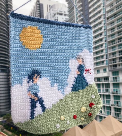 Crochet Graph Patterns Studio Ghibli, Tapestry Stitch Crochet, Howls Moving Castle Crochet Tapestry, Ghibli Crochet Tapestry, Studio Ghibli Tapestry Crochet, Small Tapestry Crochet Pattern, Howls Moving Castle Crochet, Tapestry Crochet Patterns Free, Tapestry Crochet Ideas