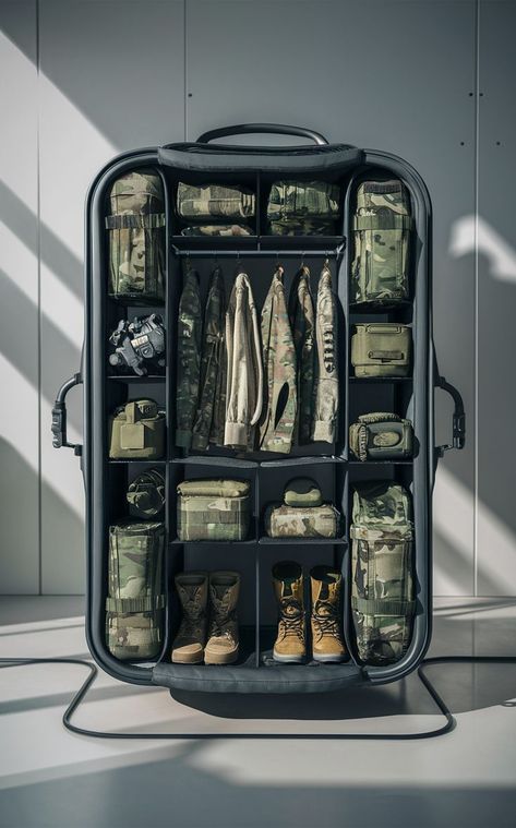 Design a travel-ready tactical gear closet with portable storage solutions. 🧳 These military gear organization ideas are perfect for those who are always on the move, ensuring your gear is organized and ready to go. #MilitaryGearStorage #TacticalGearOrganization #TravelFriendly Gear Organization Ideas, Military Gear Organization, Military Gear Storage, Gear Organization, Gear Closet, Tactical Solutions, Army Gears, Gear Storage, Gear Organizer