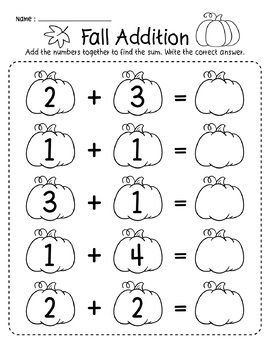 Autumn Fall Kindergarten Addition to 10 Math Number Worksheets | TpT Fall Harvest For Preschool, Fall Math For Preschool, Pumpkin Worksheets Kindergarten, Fall Preschool Homeschool, Math Halloween Craft, Fall Homeschool Activities Kindergarten, October Homeschool Themes, Preschool Number Activity, Fall Lesson Plans For Kindergarten