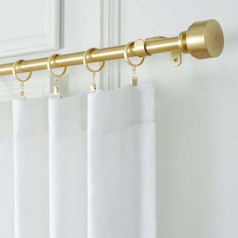 Amazon.com: MODE Premium Collection Single Curtain Rod Set with Mod Doorknob Finials - 144 to 240 in, Gold : Home & Kitchen Yellow White Bedroom, Gold Room Ideas, White Gold Room, Vanilla Girl Bedroom, Gold Curtain Rod, Dorm Curtains, Gold Curtain Rods, Modern Curtain Rods, Grand Millenial