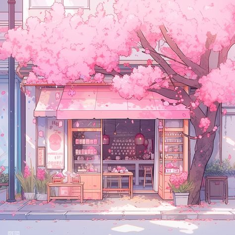 Computer Digital Art, Kawaii Computer Wallpaper, Pink Aesthetic Illustration, Computer Wallpaper Pink, Pink Aesthetic Painting, Digital Art Kawaii, Pink Digital Art, Kawaii Computer, Japan Artwork