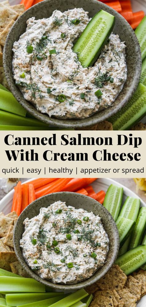 Canned Salmon Dip With Cream Cheese | Walder Wellness, RD Canned Salmon Dip, Salmon Dip Cream Cheese, Salmon Dip Recipes, Bagel Spread, Dip With Cream Cheese, Canned Salmon Recipes, Salmon Dip, Healthy Appetizers Easy, Salmon Cream Cheese