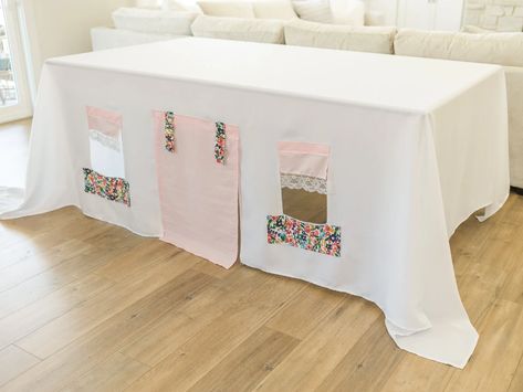 Table Playhouse, Table Playhouse Diy, Tablecloth Tent, Tablecloth Fort, Tablecloth Playhouse Diy Pattern, Diy Play Tent, Tablecloth Playhouse, Play Tent Diy, Card Table Playhouse