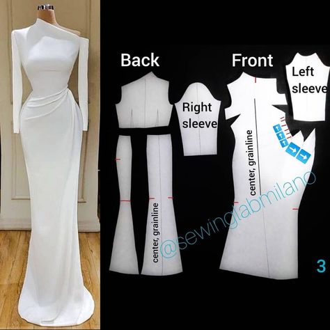 Asymmetrical gown with drape - Sewing Lab Milano Gown With Drape, Pillows Sewing, Asymmetrical Gown, Haine Diy, Fashion Design Patterns, Kleidung Diy, Diy Sewing Clothes, Couture Sewing, Clothes Sewing Patterns