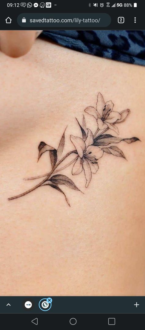 Lily Collar Bone Tattoo, Fate Tattoo, Lillies Tattoo, Shoulder Blade Tattoo, Back Tattoos For Guys, Lily Tattoo, Collar Bone Tattoo, Body Modification, Collar Bone