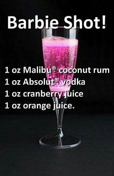 Party ideals                                                                                                                                                                                 More Barbie Shot, Cocktail Drinks Alcoholic, Mixed Drinks Alcohol, Yummy Alcoholic Drinks, Liquor Drinks, Pink Drink, Boozy Drinks, Absolut Vodka, Fancy Drinks