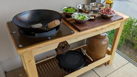 Moveable Outdoor Kitchen, Small Outdoor Cooking Station, Outdoor Cooking Station Patio, Outdoor Wok Station, Outside Cooking Station, Wok Cooking Station, Wok Burner Outdoor, Diy Outdoor Cooking Station, Outdoor Wok Cooking Station