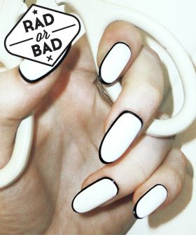 Rad Or Bad: Are Outlined Nails Too High-Maintenance.  I think this would be cool for a night/event.  But way to high-maintenance for daily wear. Border Nails, Black And White Nails, New Years Nail Art, Chanel Nails, Nagellack Trends, Nail Swag, New Year's Nails, Hot Nails, Unique Nails