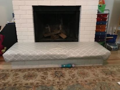 Farmhouse Remodel Kitchen, Fireplace Cushion, Make A Fireplace, Crate Bench, Fireplace Seating, Paint Stir Sticks, Garden Bench Diy, Built In Banquette, Mother Daughter Projects