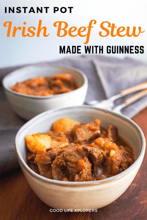 This traditional Irish beef stew recipe is made with Guinness stout and cooked in the instant pot. It's an easy recipe for a simple, but delicious week night dinner. It is also a must have for St. Patrick's day. #irish #beefstew #traditional #instantpot #recipe #Guinness #guiness #easy #beef #best #instapot #stpatrick #stout #simple #meat #dinner #ideas #weeknight Meat Dinner Ideas, Dinner Ideas Weeknight, Traditional Irish Beef Stew, Irish Beef Stew Recipe, Irish Beef Stew, Irish Beef, Instant Pot Recipe, Beef Stew Recipe, Stew Recipe