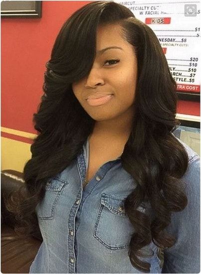 20 Best Nigerian Weavon Hairstyles for 2019 – HairstyleCamp Wavy Weave Hairstyles, Wigs Hairstyles, Black Hairstyles With Weave, Sew In Hairstyles, 100 Human Hair Wigs, Side Bangs, Curly Bob Hairstyles, Sew In, Long Wigs