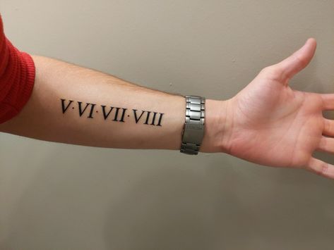 Forearm, dance, 5678 5678 Tattoo, 5678 Tattoo Dance, Dance Tattoo, Roman Numeral Tattoos, Roman Numeral, Roman Numerals, Piercing Tattoo, Tatting, Tattoo Ideas