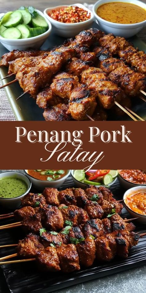 Penang Pork Satay brings the flavors of Malaysian street food right to your table! 🍢🔥 These marinated pork skewers are grilled to perfection and served with a flavorful peanut sauce. Perfect for BBQs, family dinners, or a fun weekend meal, this satay dish is bursting with bold flavors and is sure to impress!

📌 Pin this recipe to enjoy authentic Malaysian pork satay from the comfort of your home!
#PenangPorkSatay #MalaysianRecipes #StreetFood #GrilledSkewers #FlavorfulMeals #BBQIdeas Malaysian Street Food, Pork Satay, Satay Recipe, Pork Skewers, Skewers Grill, Marinated Pork, Weekend Meals, Malaysian Food, Peanut Sauce