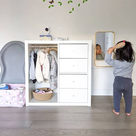 Rock Bed Landscaping, Ikea Kids Wardrobe, Bed Landscaping Ideas, Montessori Toddler Bedroom, Diy Kallax, Montessori Toddler Rooms, Toddler Closet, Rock Bed, Montessori Bedroom