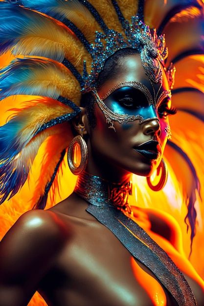 Photo portrait of a beautiful samba danc... | Premium Photo #Freepik #photo #samba #brazil-carnival #carnival-mask #carnival-party Samba Brazil, Mask Carnival, Carnival Ideas, Brazil Carnival, Carnival Mask, Tropical Forest, Carnival Party, Premium Photo, South America