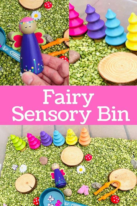 fairy sensory bin filled with rainbow colored items Fairy Tales Preschool Activities, Garden Sensory Bin, Garden Sensory, Fairy Tales Preschool, Kids Sensory Activities, Sensory Activities For Preschoolers, Fairy Tale Activities, Fairy Woodland, Fairy Tale Crafts