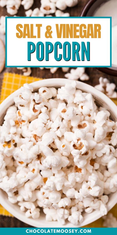 This 3 ingredient Salt & Vinegar Popcorn shares the same salty, tangy flavors as your favorite salt and vinegar chips but is much quicker and healthier to make, thanks to one secret ingredient. The salty and tangy flavors really do balance each other out as you go back for more. Plus using vinegar powder instead of liquid vinegar means your popcorn won’t get soggy! Salt And Vinegar Popcorn, Salt And Vinegar Chips, Vinegar Powder, Vinegar Chips, Savory Popcorn, Popcorn Toppings, Popcorn Salt, Potato Chip Recipes, Salt And Vinegar