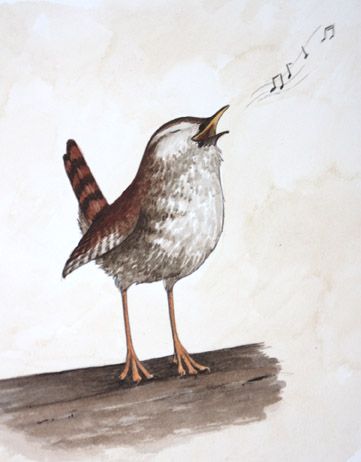 Wren singing Bird Singing Illustration, Birds Singing Drawing, Singing Bird Drawing, Singing Bird Tattoo, Wren Illustration, Animals Singing, Wren Tattoo, Nightingale Bird, Singing Drawing