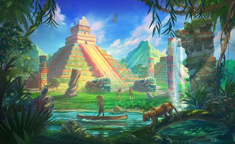 ArtStation - Aztec City Aztec Aesthetic, Aesthetic Alien, Aztec Architecture, Aztec City, Aztec Temple, Environment Illustration, Ancient Mexico, Mayan Cities, Ancient Aztecs