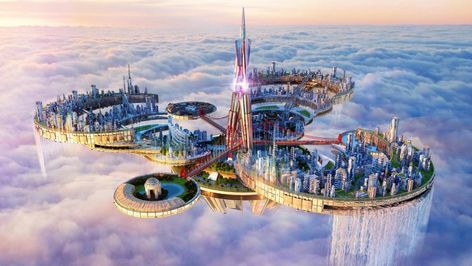 Earth City, Sci Fi Landscape, Floating City, City Sky, Fantasy Island, Fantasy City, Fantasy Places, Futuristic City, Future City