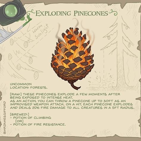 (Crash) Exploding Pinecones Magical Plants Art, D&d Ideas, Dnd Homebrew Items, Dnd Plants, James Gifford, Dnd Druid, Dnd Stories, Dnd Items, Dungeon Master's Guide