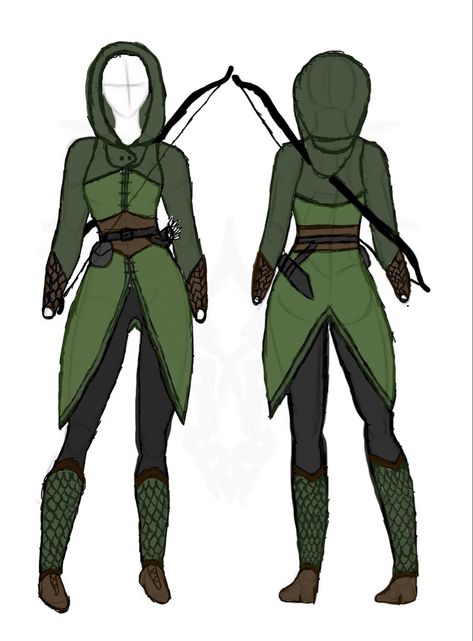 Archer Outfit Drawing, Winter Warrior Outfit, Elf Adventurer Outfit, Female Archer Outfit, Hunter Outfit Female, Archer Drawing Poses, Warrior Outfit Drawing, Elf Ranger Female Outfit, Archer Poses Drawing Female