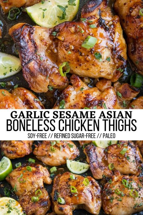 Chicken Thigh Stir Fry, Paleo Chicken Thighs, Baked Boneless Chicken, Chicken Thighs In Oven, Asian Chicken Thighs, Baked Boneless Chicken Thighs, Chicken Thigh Marinade, Honey Garlic Chicken Thighs, Roasted Chicken Thighs