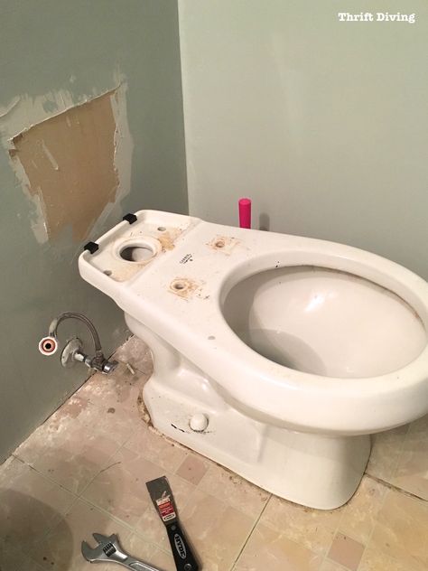 Learn how to remove your old toilet yourself with these step-by-step instructions! - Thrift Diving Gross Toilet, How To Paint Behind A Toilet, Lavender Bathroom, Leaking Toilet, Toilet Drain, Toilet Decoration, Cleaning Schedule Printable, Clean Baking Pans, Toilet Tank