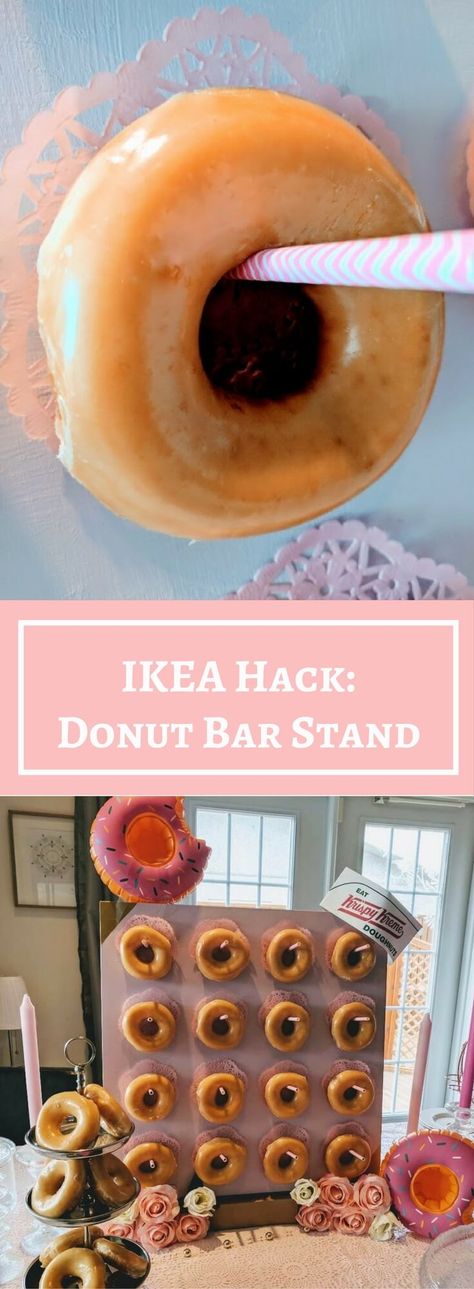 DIY donut stand - sure to be a crowd favourite at your next party. http://www.ikeahackers.net/2017/07/diy-donut-bar-stand-ikea-lack-table.html Ikea Birthday Party Hacks, How To Make A Donut Stand, Diy Doughnut Stand, How To Display Donuts At A Party, Donut Wall Display, How To Make A Doughnut Wall, Donut Display Ideas Diy, Doughnut Holder Diy, Diy Donut Stand