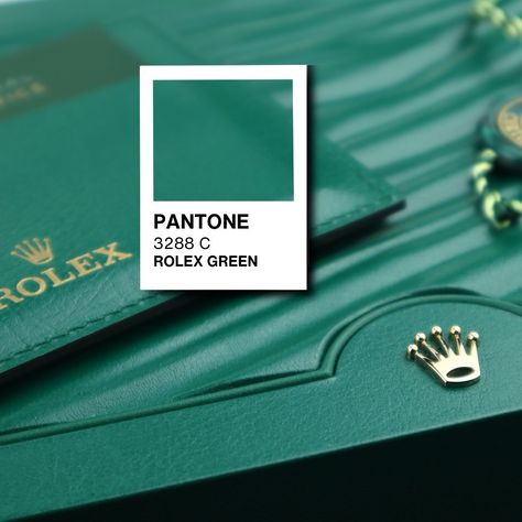 Rolex Green is a unique and iconic shade that’s deeply tied to the luxury watch brand. The closest Pantone color to this rich, deep green is Pantone 3288 C. This color isn’t just about aesthetics; it represents the heritage and prestige of Rolex. You’ll find it on their branding, packaging, and, most notably, on the striking green dials of some of their most famous watches. It’s a color that speaks to timeless elegance and the enduring allure of luxury. #Rolex #Pantone #GraphicDesign #Luxury... Roycroft Bottle Green Color Palette, Luxury Green Palette, Green Luxury Aesthetic, Rolex Packaging, Rolex Branding, Luxury Green Packaging, Luxury Color Palette Branding Green, Pantone Green Colors, Green Colour Pantone