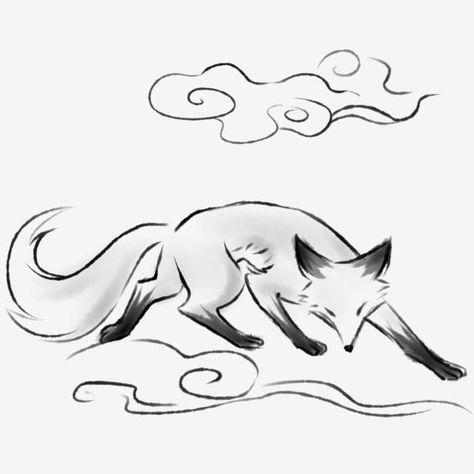 White Fox Drawing, Fox Tattoo Sketch, Asian Fox, Fox Sketch, Ink Animals, Fox Tattoo Design, Japanese Fox, Drawers Design, Fox Drawing