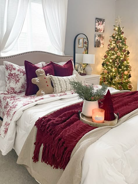 Brand: Tahari Home curated on LTK Christmas Room Decorations Ideas, Holiday Bedroom Decorating Ideas, Small Christmas Room Decor, Cozy Christmas Room Aesthetic, Room Decor Ideas Christmas, Xmas Room Ideas, Christmas Room Inspo Aesthetic, Christmas Bed Ideas, Christmas Room Decoration Ideas