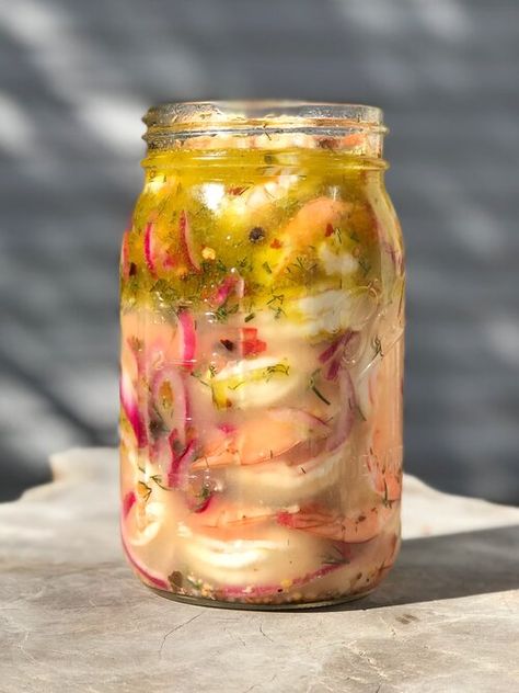 Pickled Shrimp Salad, Pickle Shrimp, Pickled Shrimp Recipe, Fish Escabeche, Pickled Shrimp, Pickled Eggs, Pickling Spice, Southern Dishes, Pickled Vegetables