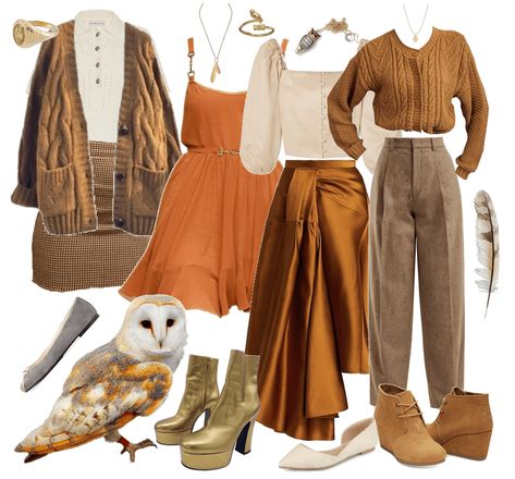 Owl Inspired Outfit, Cottagecore Fall Outfits, Owl Outfit, Academia Aesthetic Outfit, Cottagecore Outfits, Cottagecore Fashion, Brown Cardigan, Fashion Aesthetics, Barn Owl