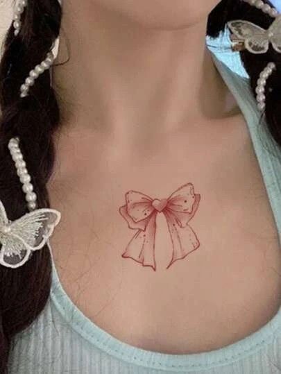 Fake tattoo from Shein, but the tattoo itself is cute Cute Pink Tattoos, Tattoos For Children, Pink Bow Tattoos, Children Tattoo, Kind Tattoo, Band Tattoos, Mark Tattoo, Pink Tattoo, Knot Tattoo