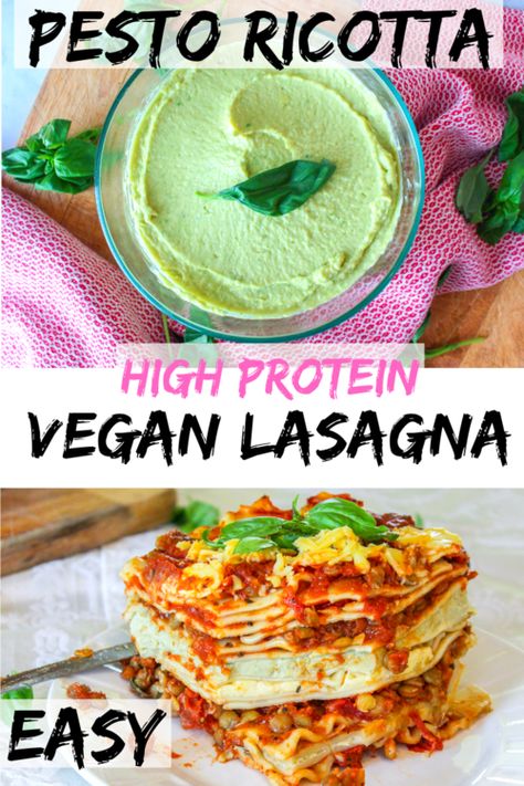 High Protein Easy Vegan Lasagna with Pesto Ricotta — Music & Munchies Lasagna Pesto, Lentil Pasta Sauce, Easy Vegan Lasagna, Pesto Ricotta, Vegan Stuffed Peppers, Slow Cooker Curry, Affordable Recipes, Dairy Free Pasta, Counter Balance