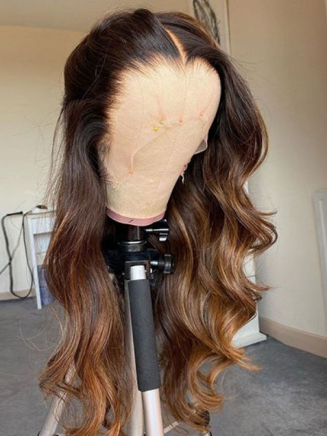 Wavy Balayage, Colorful Highlights In Brown Hair, Glueless Lace Front Wigs, Wedding Women, Brazilian Remy Hair, Body Wave Hair, Brazilian Human Hair, Brown Hair Colors, Lace Frontal Wig