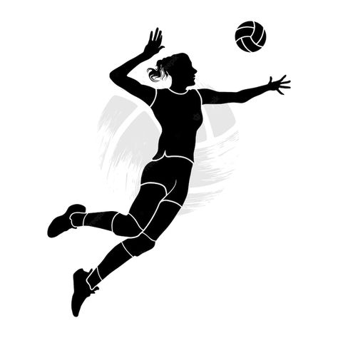 Volleyball Profile, Volleyball Players Female Drawing, Cartoon Volleyball, Volleyball Illustration, Volleyball Vector Graphics, Female Volleyball Player, Girl Playing Volleyball, Ball Vector, Female Volleyball Players