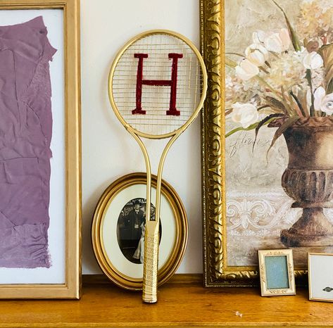 Enjoy this custom tennis Racket anywhere in your house. Show off your vintage taste and style.  If you're looking for an old money addition to your gallery wall, this is perfect. Can easily be given as a gift for a wedding or a house warming gift.  **Please note the tennis rackets are vintage so they will come in different shapes and sizes Vintage Tennis Racket Decor, Tennis Racquet Decor, Tennis Bedroom, Vintage Tennis Racket, Chic Things, House Show, Tennis Rackets, Weaving Tutorial, Vintage Tennis