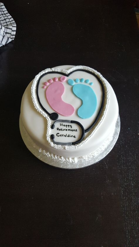 Midwife Nurse Retirement cake Midwife Cake Ideas, Midwife Cake, Nurse Retirement Cake, Retirement Cookies, Nurse Cake, Graduation Cake Designs, Retirement Decorations, Pink And Black Wallpaper, Nursing Cake