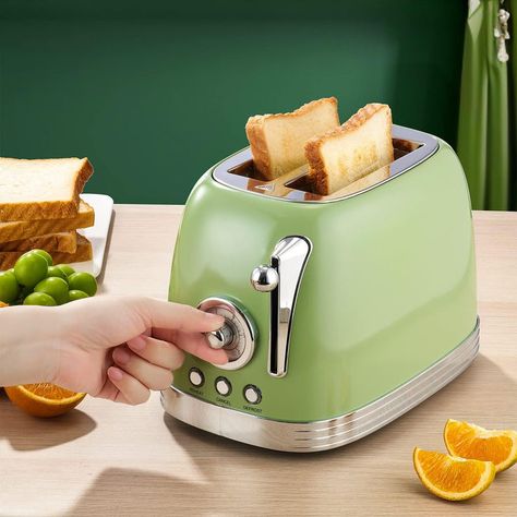 Toast to perfection with Wiltal's green retro toaster! Featuring wide slots, a dust-proof lid, and 6 browning levels, it combines vintage charm with modern functionality. Perfect for a stylish kitchen. Make breakfast delightful, shop now! Green Toaster, Toaster Accessories, Vintage Toaster, Breakfast At Home, Retro Toaster, Bread Sandwich, Sliced Bread, Retro 2, Green Retro