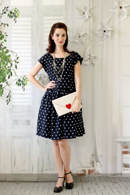 Being Feminine, Modcloth Style Gallery, Modcloth Style, Envelope Purse, Burgundy Heels, Dots Dress, Gamine Style, Indie Style, 40s Fashion