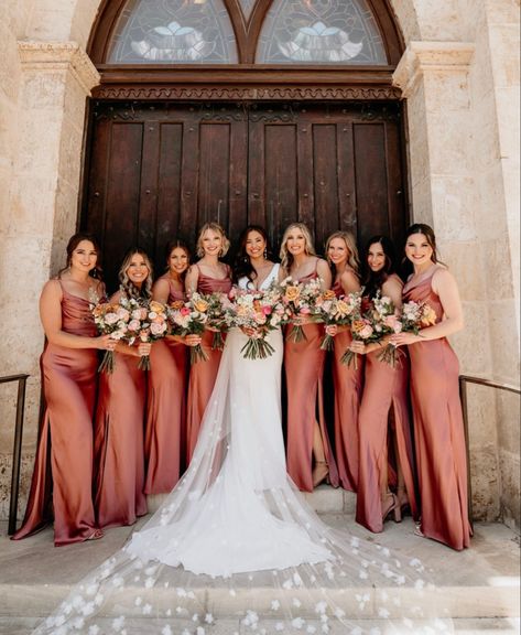 Rosey Sunset Bridesmaid Dresses, Bridesmaid Dresses Terra Cotta Pink, Terra Cotta Satin Bridesmaid Dresses, Rose Pink Dresses Bridesmaid, Lulu Bridesmaids Dresses, Rust Pink Bridesmaid Dress, Autumnal Bridesmaids Dresses, Coral Orange Bridesmaid Dresses, Champagne Orange Bridesmaid Dresses