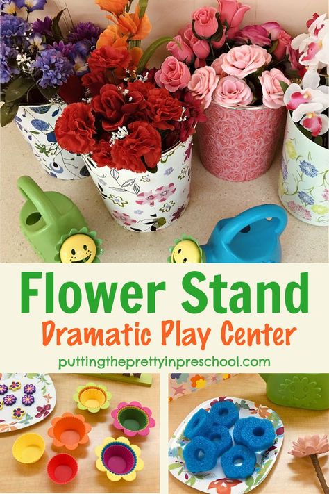 Set up this flower stand dramatic play center in minutes. The colorful center can be changed throughout the year to match the current season. Flowers Dramatic Play, Flower Dramatic Play Preschool, Garden Shop Dramatic Play, Flower Shop Pretend Play, Flower Shop Dramatic Play Preschool, Valentines Dramatic Play, Preschool Dramatic Play Ideas, Flower Shop Dramatic Play, Dramatic Play Centers Preschool